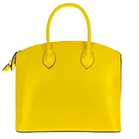 Bright yellow smooth leather structured tote bag with dual rolled top handles, gold-tone zipper hardware, and a dome-shaped silhouette against a white background