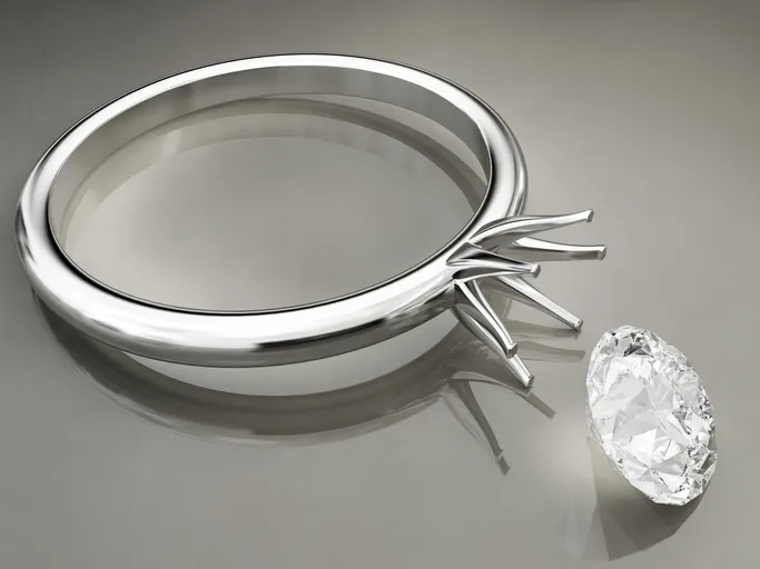 A diamond ring setting and a loose diamond, suggesting the process of setting a diamond into a ring.